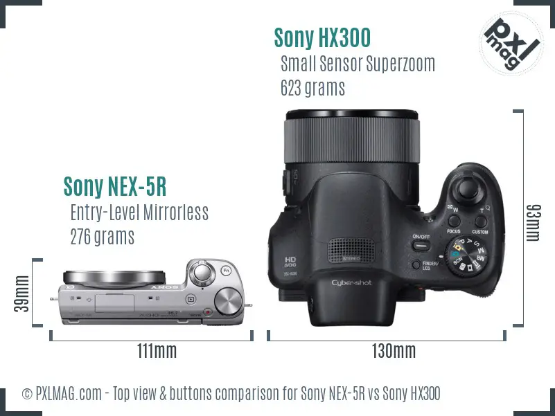 Sony NEX-5R vs Sony HX300 top view buttons comparison