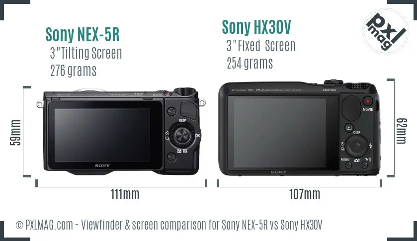 Sony NEX-5R vs Sony HX30V Screen and Viewfinder comparison
