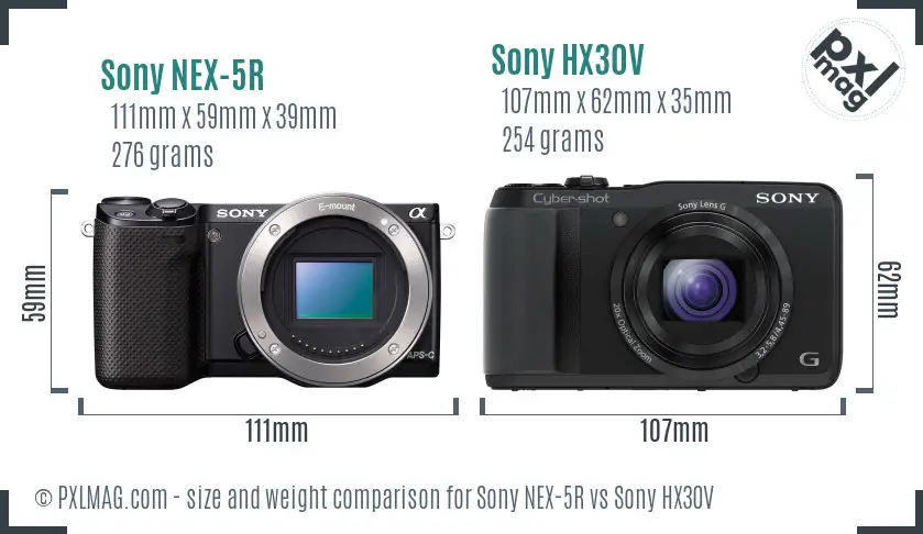 Sony NEX-5R vs Sony HX30V size comparison