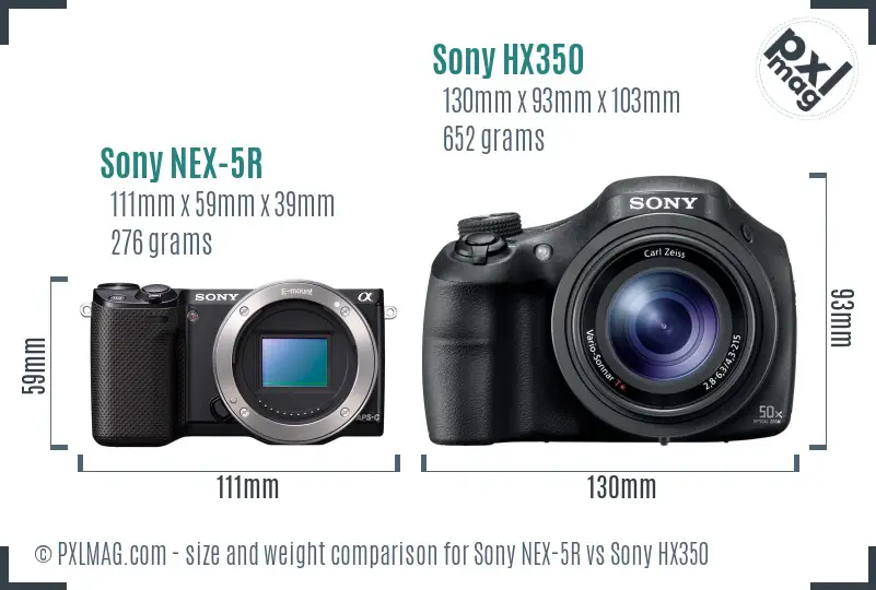 Sony NEX-5R vs Sony HX350 size comparison
