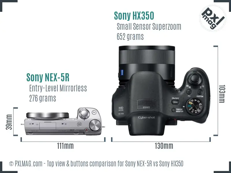 Sony NEX-5R vs Sony HX350 top view buttons comparison