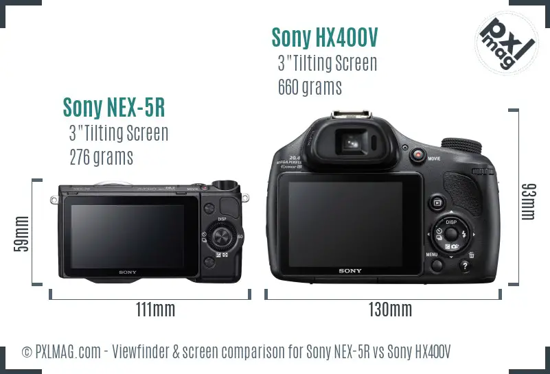Sony NEX-5R vs Sony HX400V Screen and Viewfinder comparison