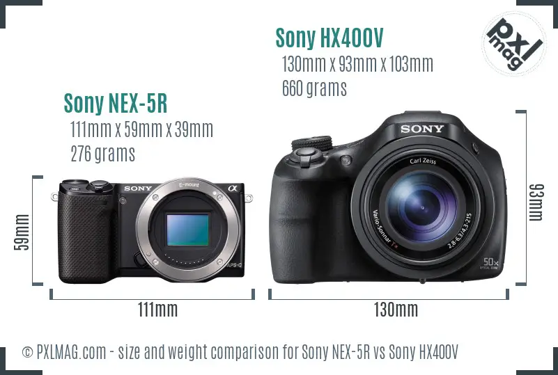 Sony NEX-5R vs Sony HX400V size comparison