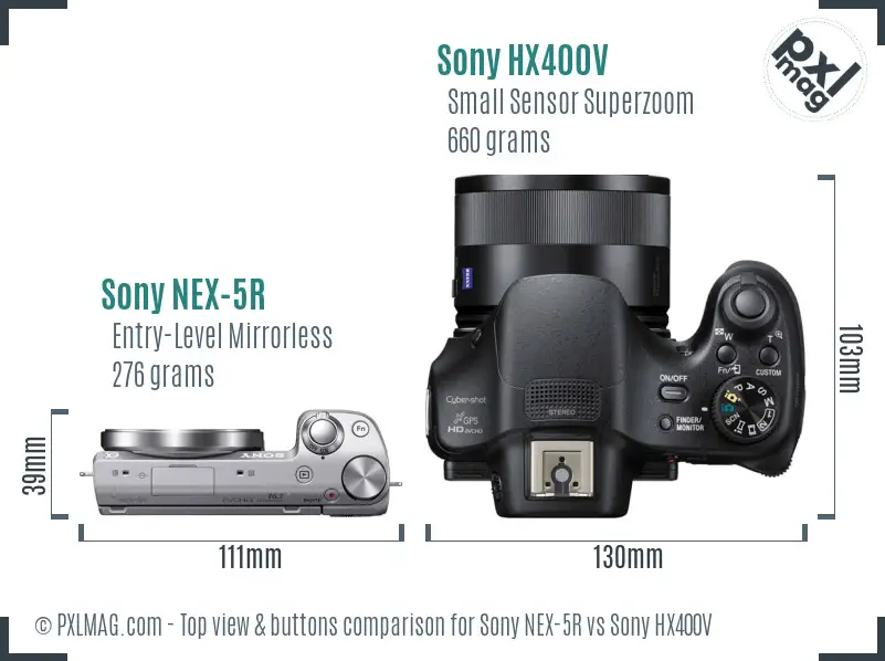 Sony NEX-5R vs Sony HX400V top view buttons comparison