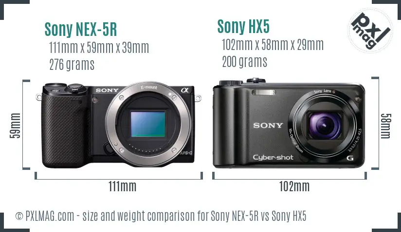 Sony NEX-5R vs Sony HX5 size comparison