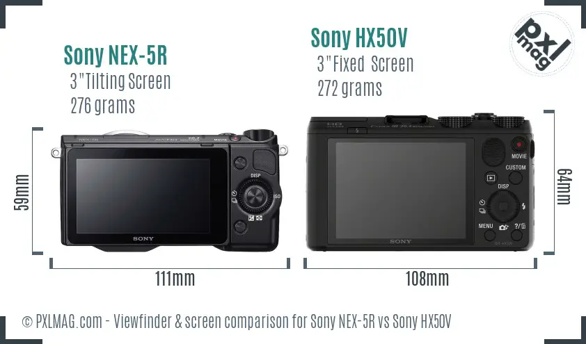 Sony NEX-5R vs Sony HX50V Screen and Viewfinder comparison
