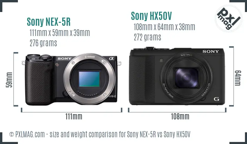 Sony NEX-5R vs Sony HX50V size comparison