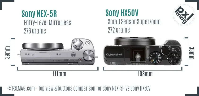 Sony NEX-5R vs Sony HX50V top view buttons comparison