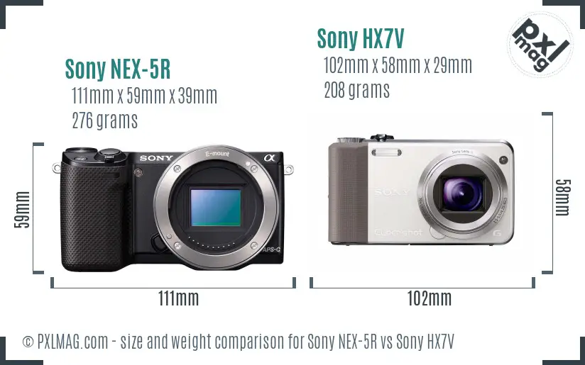 Sony NEX-5R vs Sony HX7V size comparison