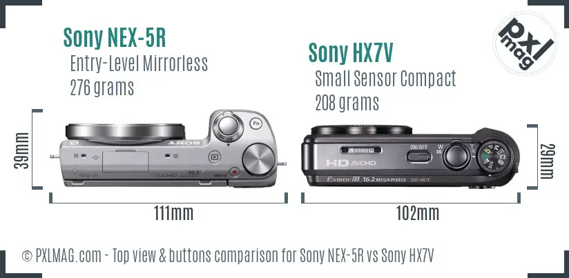 Sony NEX-5R vs Sony HX7V top view buttons comparison