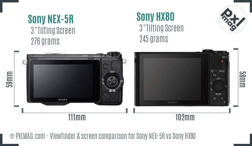 Sony NEX-5R vs Sony HX80 Screen and Viewfinder comparison