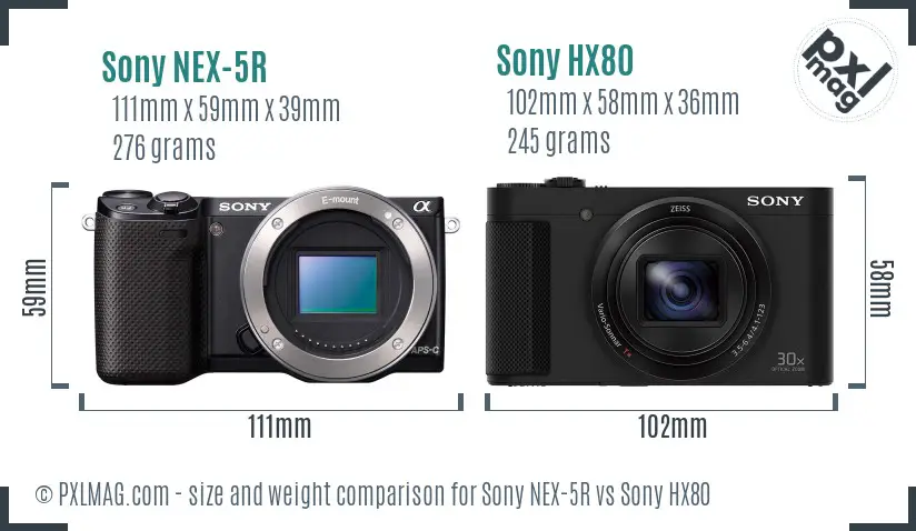 Sony NEX-5R vs Sony HX80 size comparison