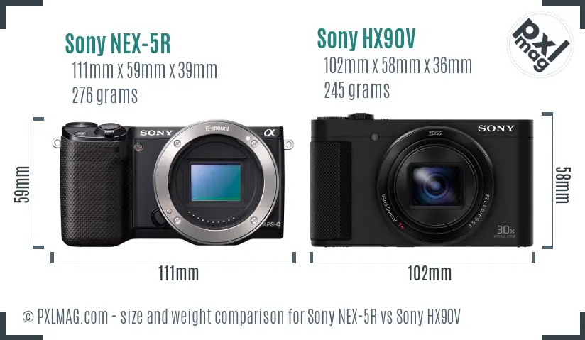 Sony NEX-5R vs Sony HX90V size comparison