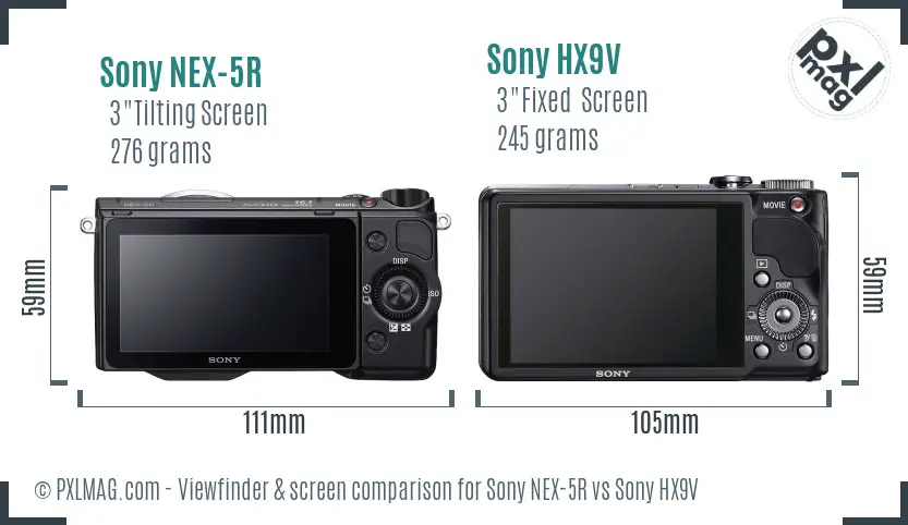 Sony NEX-5R vs Sony HX9V Screen and Viewfinder comparison