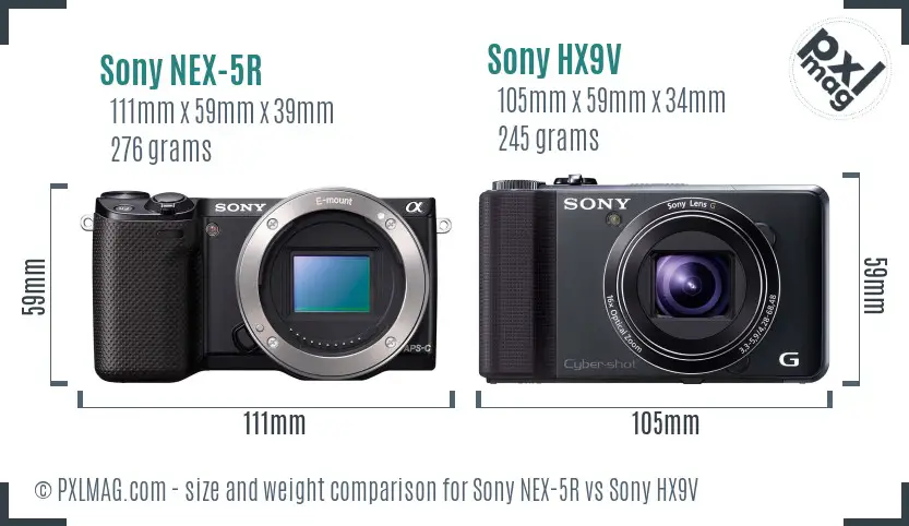 Sony NEX-5R vs Sony HX9V size comparison