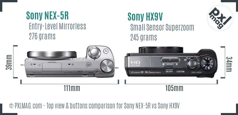 Sony NEX-5R vs Sony HX9V top view buttons comparison