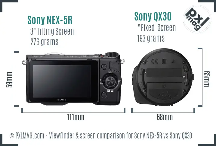 Sony NEX-5R vs Sony QX30 Screen and Viewfinder comparison