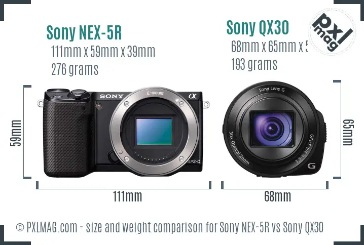 Sony NEX-5R vs Sony QX30 size comparison