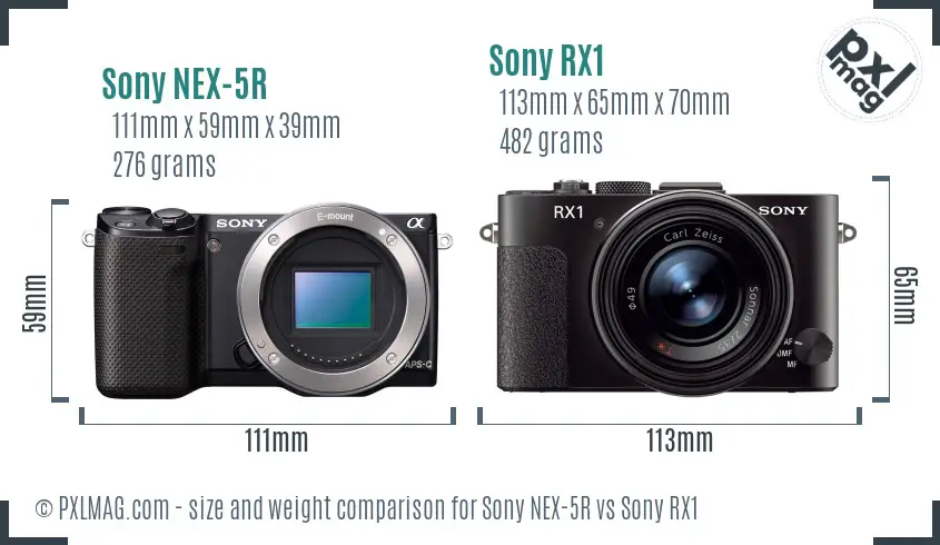 Sony NEX-5R vs Sony RX1 size comparison