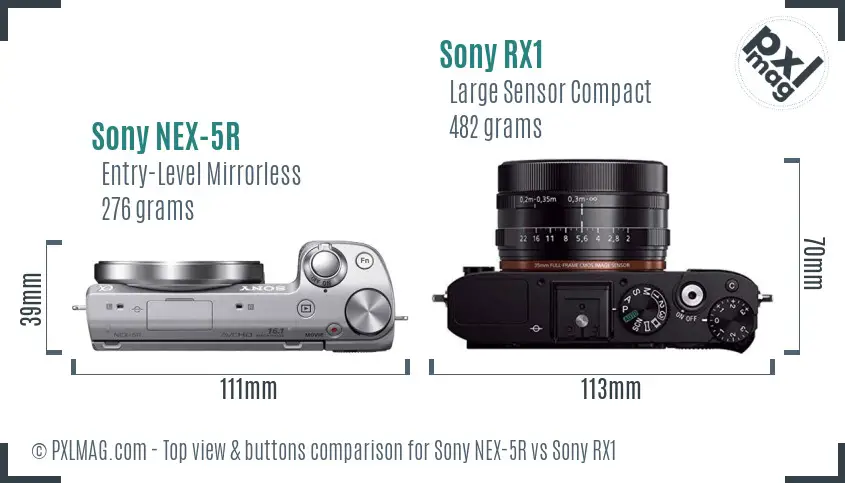 Sony NEX-5R vs Sony RX1 top view buttons comparison