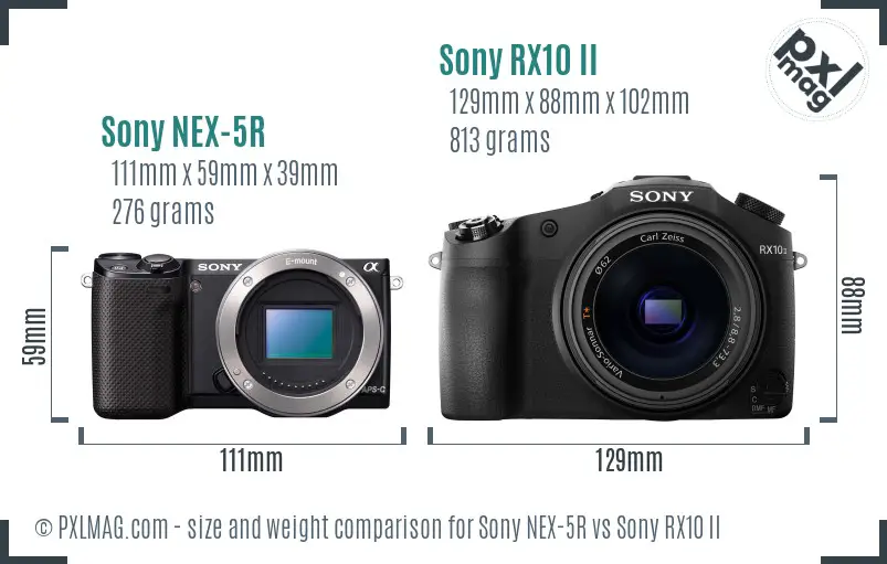 Sony NEX-5R vs Sony RX10 II size comparison