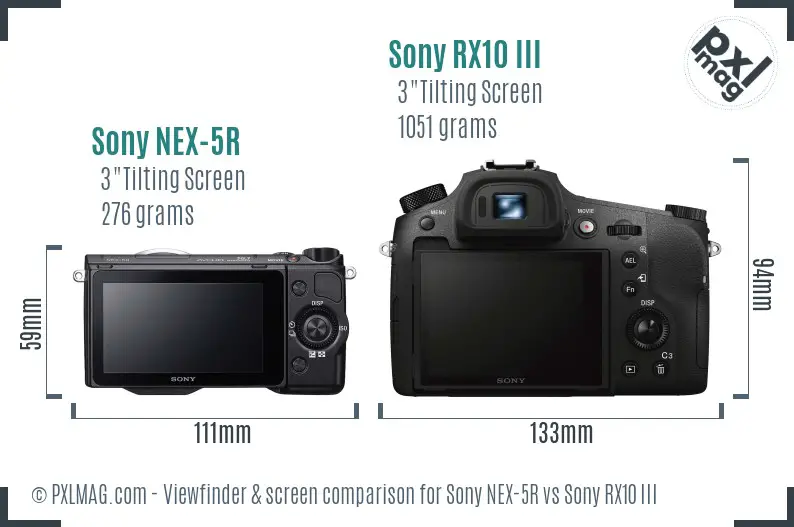 Sony NEX-5R vs Sony RX10 III Screen and Viewfinder comparison