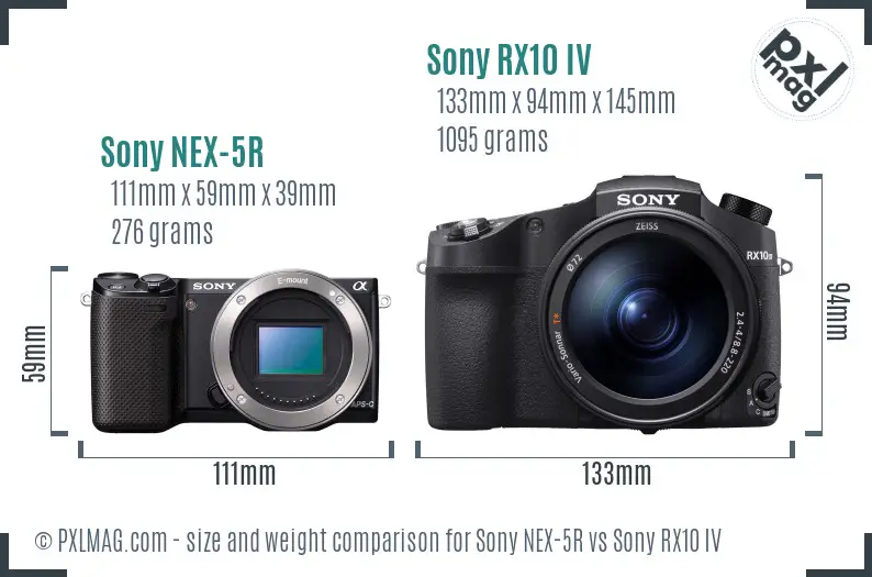 Sony NEX-5R vs Sony RX10 IV size comparison