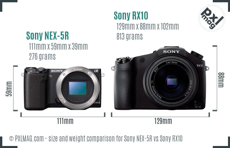 Sony NEX-5R vs Sony RX10 size comparison