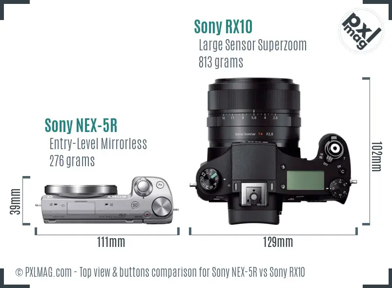 Sony NEX-5R vs Sony RX10 top view buttons comparison