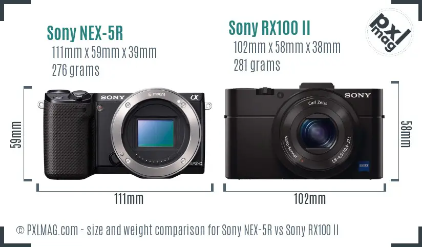 Sony NEX-5R vs Sony RX100 II size comparison