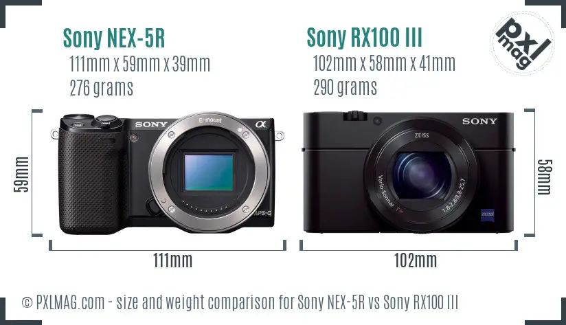 Sony NEX-5R vs Sony RX100 III size comparison