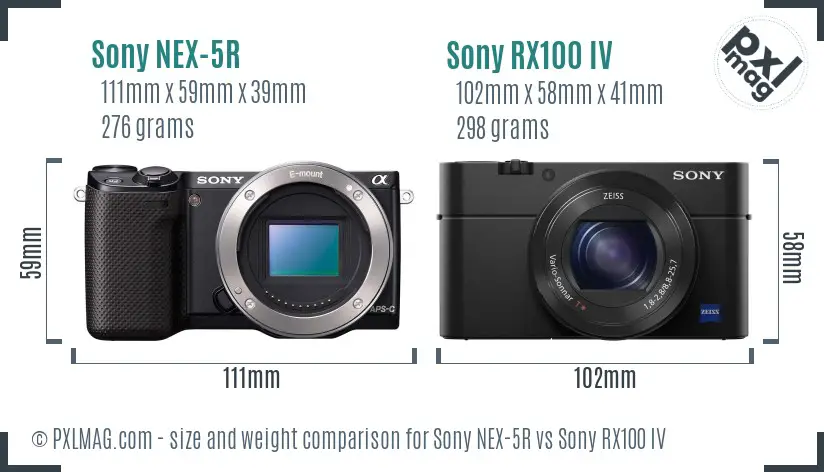 Sony NEX-5R vs Sony RX100 IV size comparison