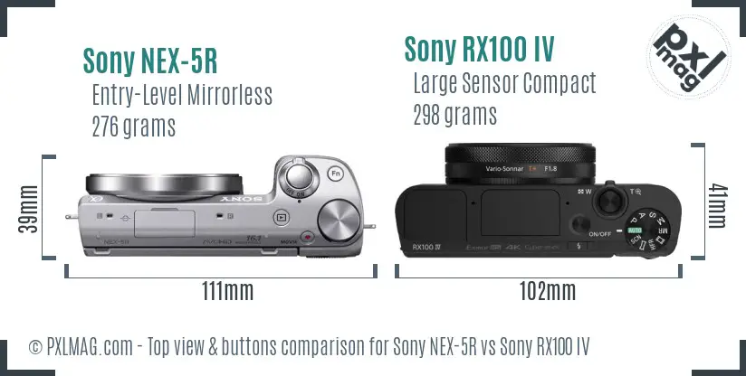 Sony NEX-5R vs Sony RX100 IV top view buttons comparison