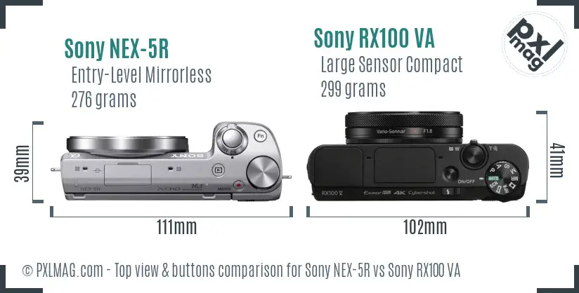 Sony NEX-5R vs Sony RX100 VA top view buttons comparison