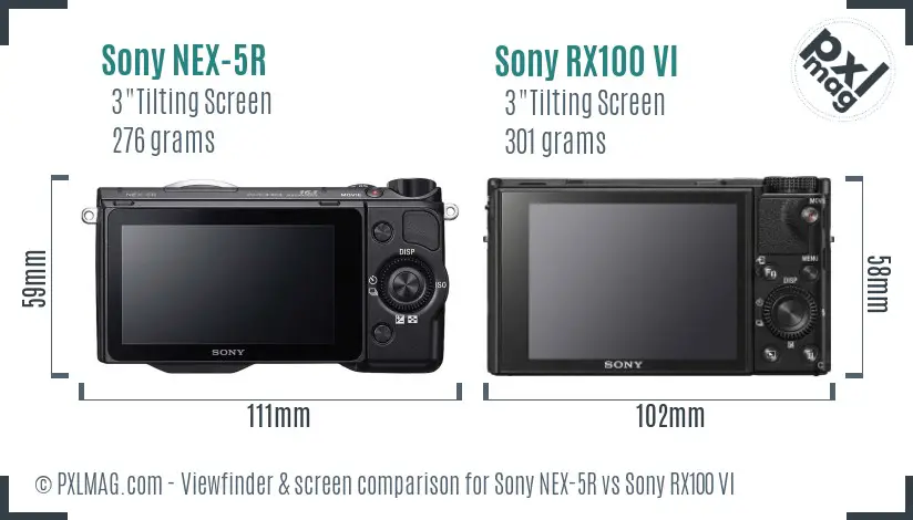 Sony NEX-5R vs Sony RX100 VI Screen and Viewfinder comparison