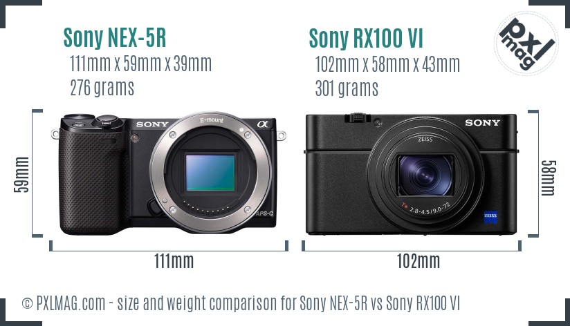 Sony NEX-5R vs Sony RX100 VI size comparison