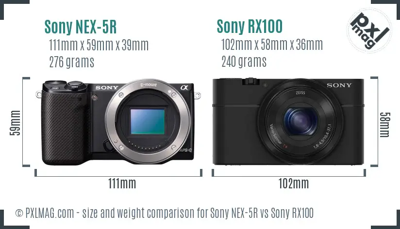 Sony NEX-5R vs Sony RX100 size comparison
