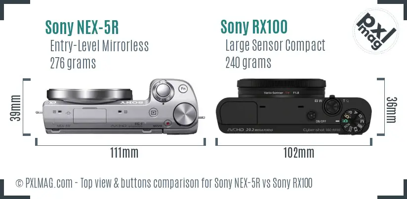Sony NEX-5R vs Sony RX100 top view buttons comparison