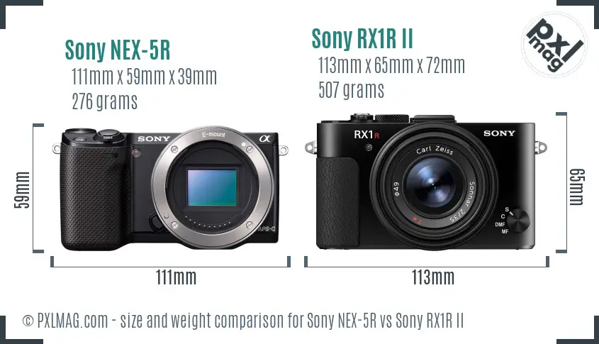 Sony NEX-5R vs Sony RX1R II size comparison