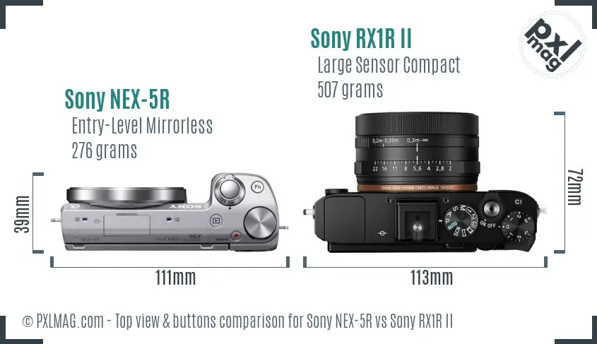 Sony NEX-5R vs Sony RX1R II top view buttons comparison