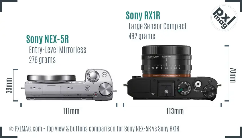 Sony NEX-5R vs Sony RX1R top view buttons comparison