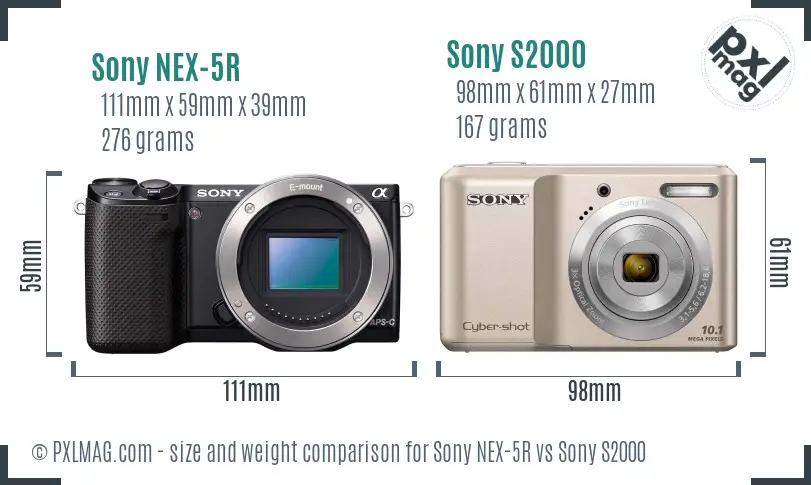 Sony NEX-5R vs Sony S2000 size comparison