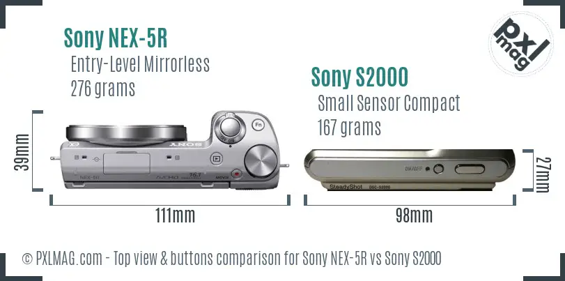 Sony NEX-5R vs Sony S2000 top view buttons comparison