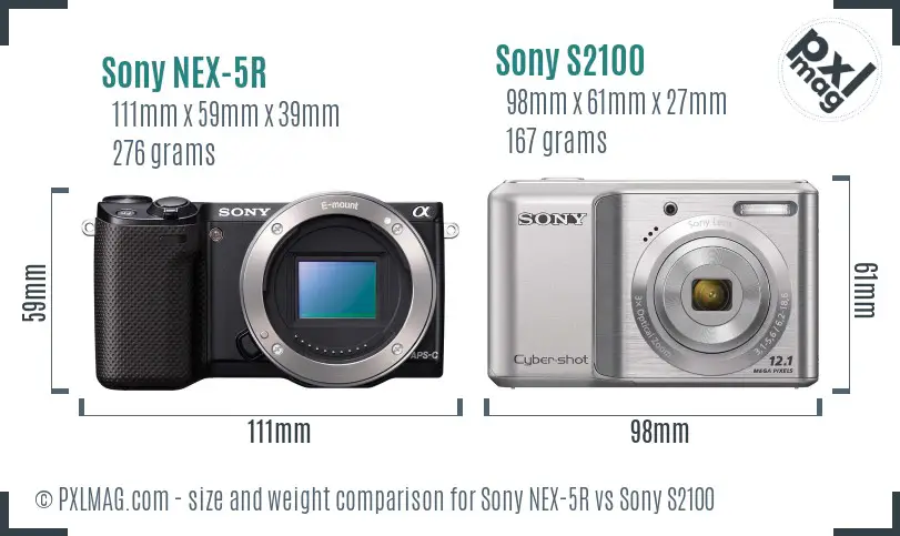Sony NEX-5R vs Sony S2100 size comparison