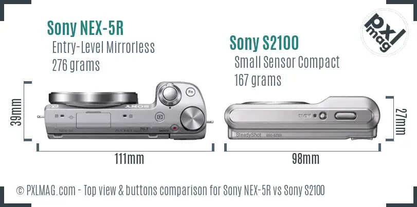 Sony NEX-5R vs Sony S2100 top view buttons comparison