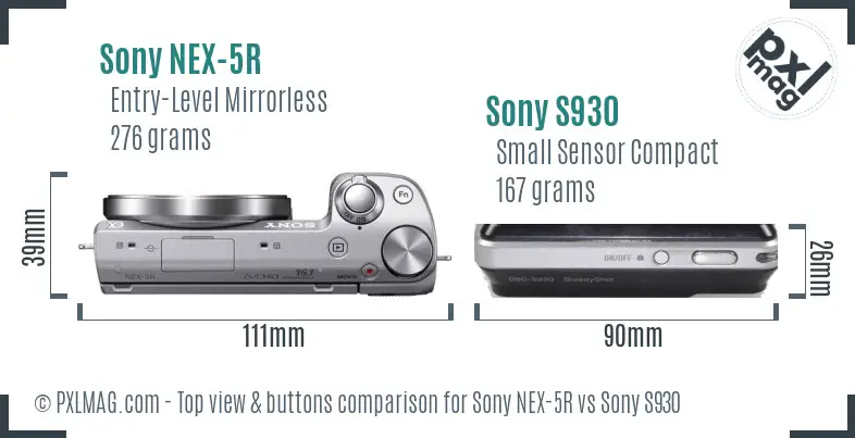 Sony NEX-5R vs Sony S930 top view buttons comparison