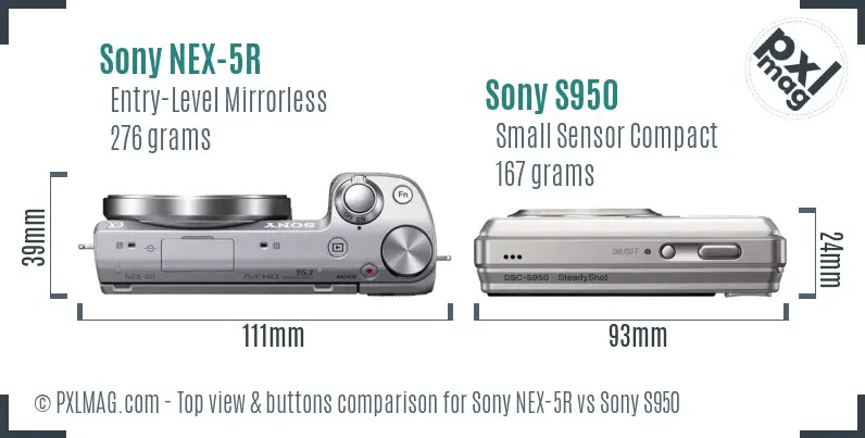 Sony NEX-5R vs Sony S950 top view buttons comparison