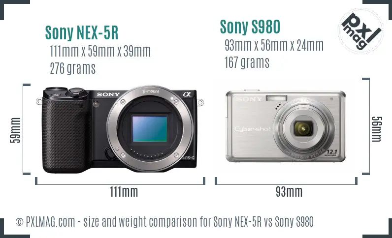 Sony NEX-5R vs Sony S980 size comparison