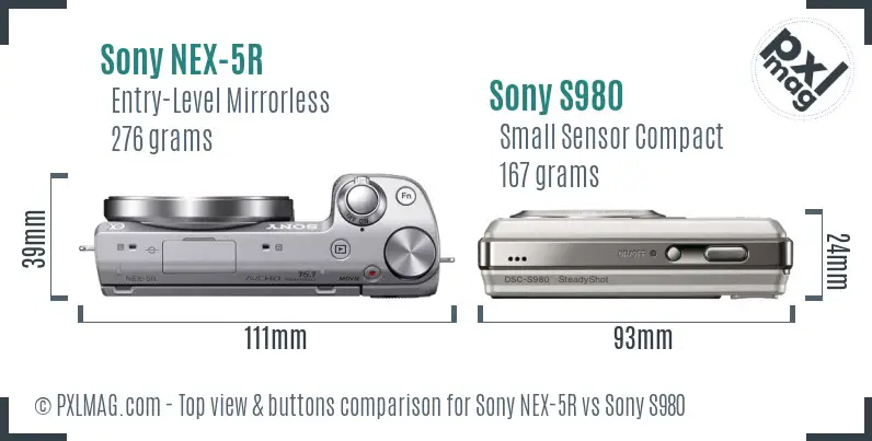 Sony NEX-5R vs Sony S980 top view buttons comparison