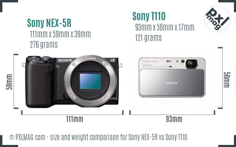 Sony NEX-5R vs Sony T110 size comparison